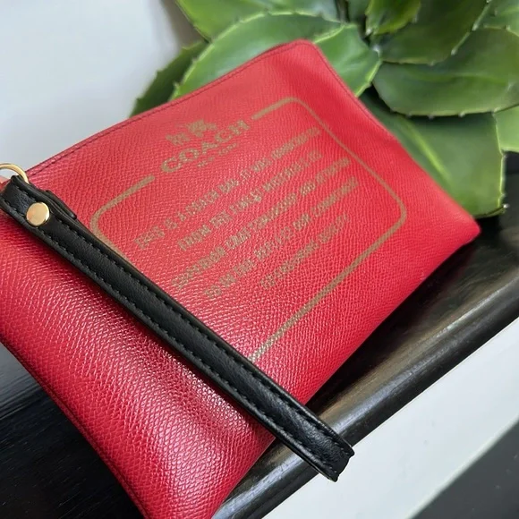 Coach, genuine, leather wristlet clutch handbag purse, red - Picture 6 of 7